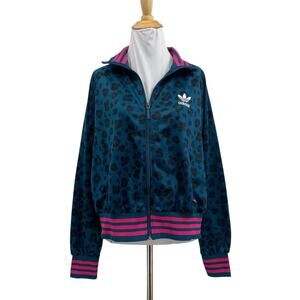 Adidas Track Jacket Women M Medium Leopard Print Full Zip Performance Pocket